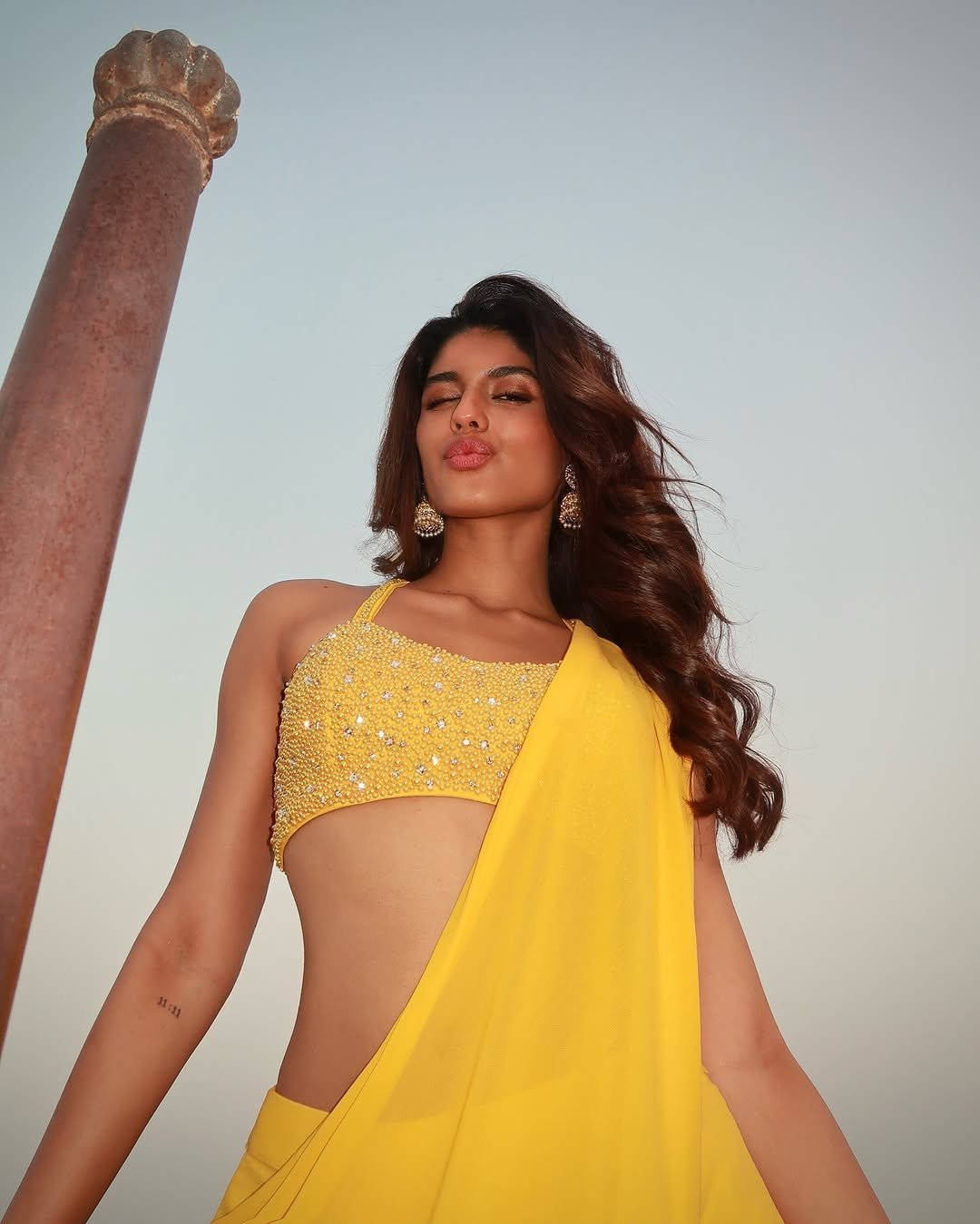 Trisha Shetty Stuns in a Yellow Saree at a Royal Palace (3)