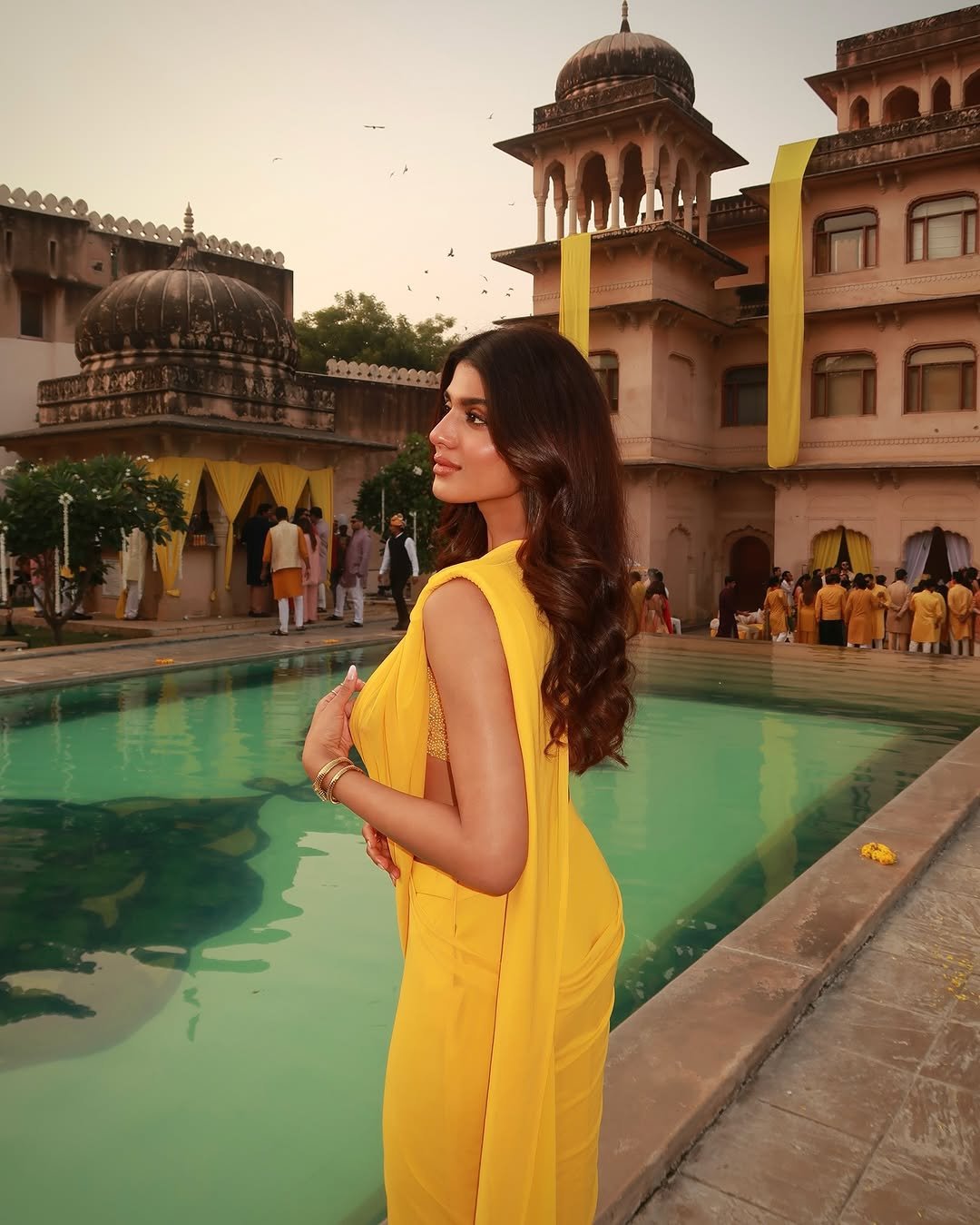 Trisha Shetty Stuns in a Yellow Saree at a Royal Palace (9)