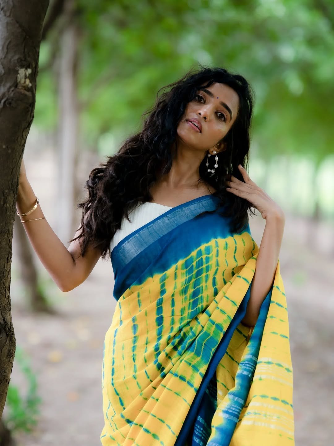 Trupti Ravindra Saree Photoshoot – Hot Yellow Blue Saree HD Images (14)