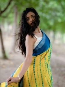 Trupti Ravindra Saree Photoshoot – Hot Yellow Blue Saree HD Images (2)