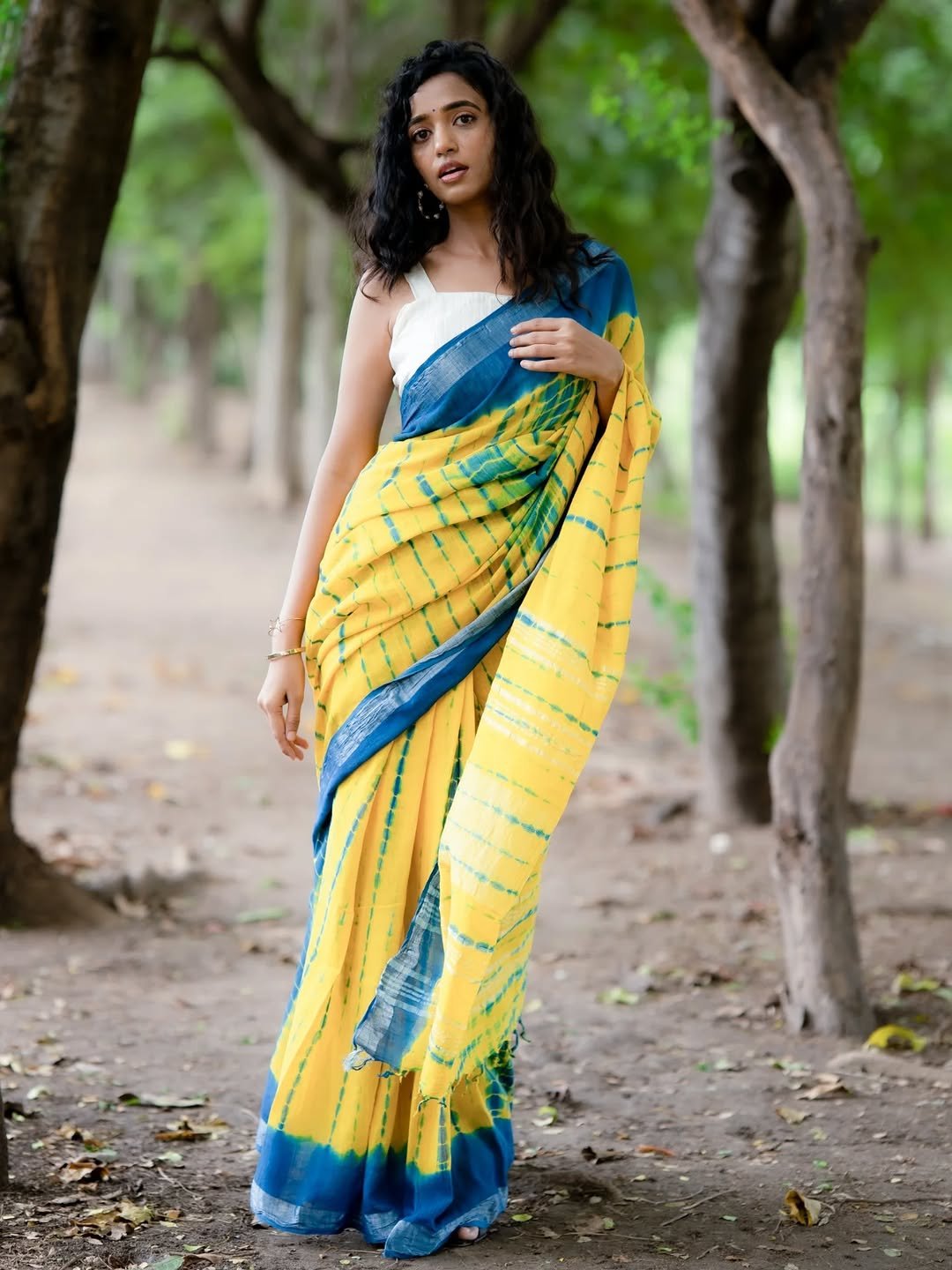 Trupti Ravindra Saree Photoshoot – Hot Yellow Blue Saree HD Images (7)