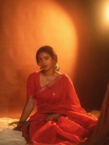 Yoga Lakshmi Golden Hour Close-Up – Traditional Nose Ring & Red Saree Glow (11)