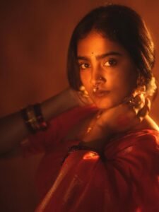 Yoga Lakshmi Golden Hour Close-Up – Traditional Nose Ring & Red Saree Glow (20)