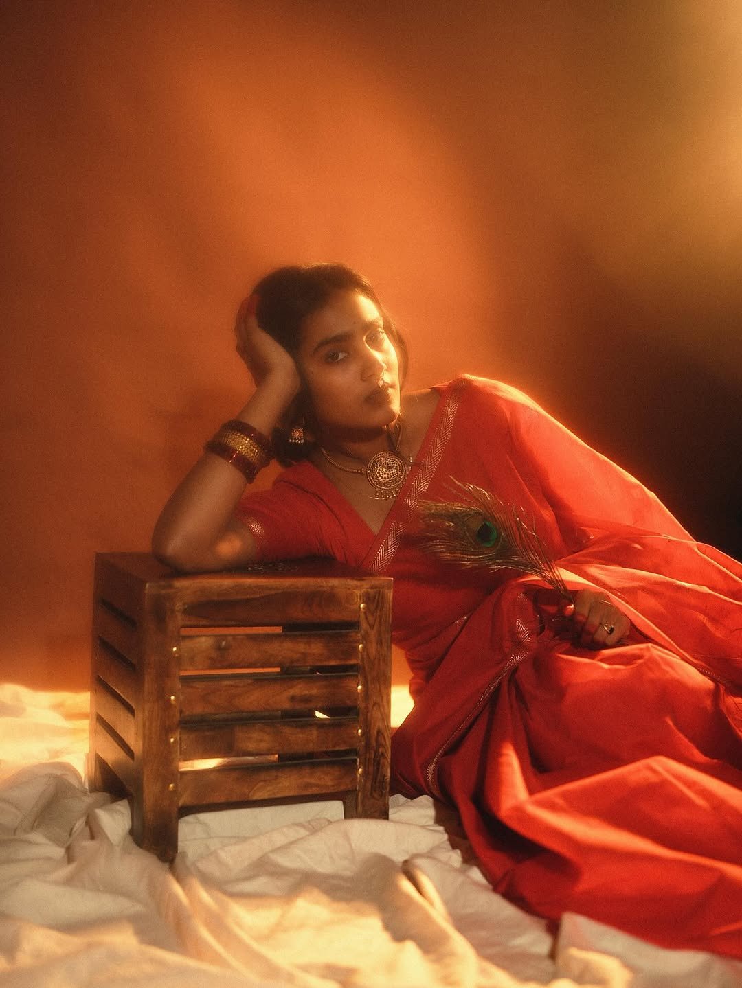 Yoga Lakshmi Golden Hour Close-Up – Traditional Nose Ring & Red Saree Glow (3)