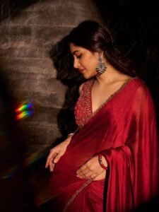 Adhya Thakur Stunning Red Silk Saree Look HD Images stunning fashion look