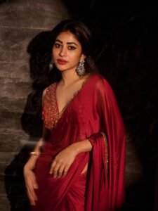 Adhya Thakur Stunning Red Silk Saree Look HD Images trending celebrity photos