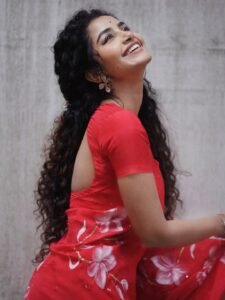 Anupama Parameswaran Stunning Red Saree Photos stunning fashion look