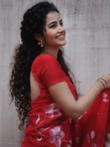 Anupama Parameswaran Stunning Red Saree Photos stunning fashion look