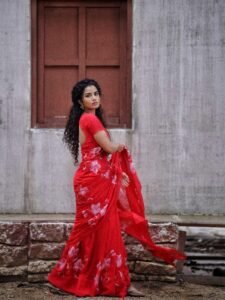 Anupama Parameswaran Stunning Red Saree Photos beautiful outfit images