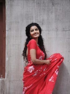 Anupama Parameswaran Stunning Red Saree Photos stunning fashion look