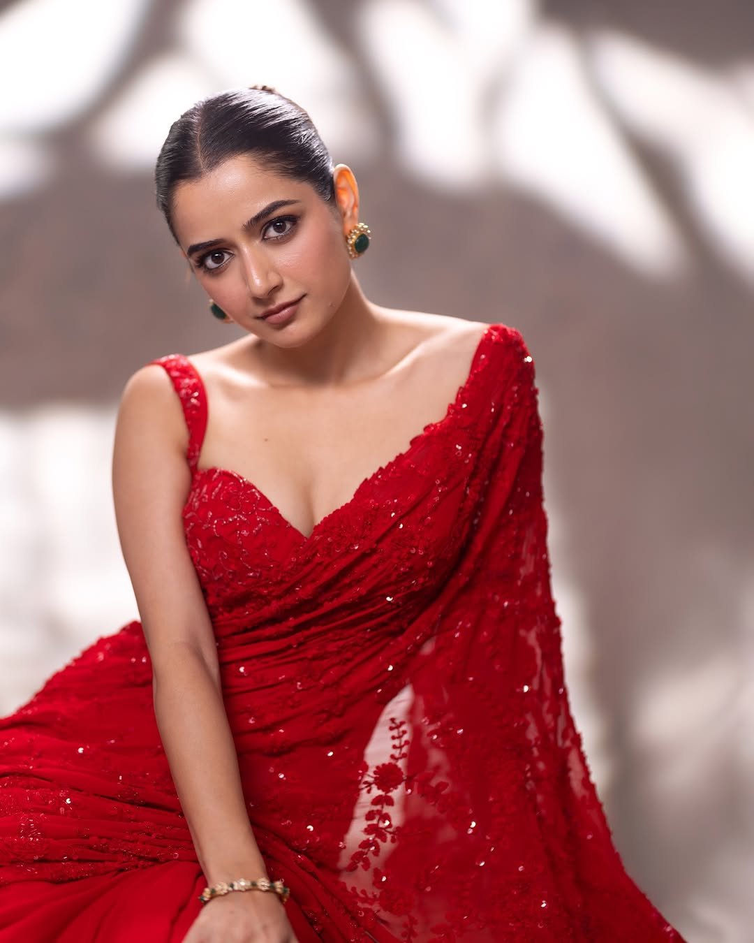 Ashika Ranganath Glamorous Red Saree HD Images trending celebrity photos