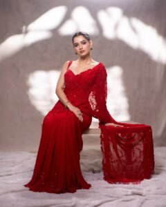 Ashika Ranganath Glamorous Red Saree HD Images stunning fashion look