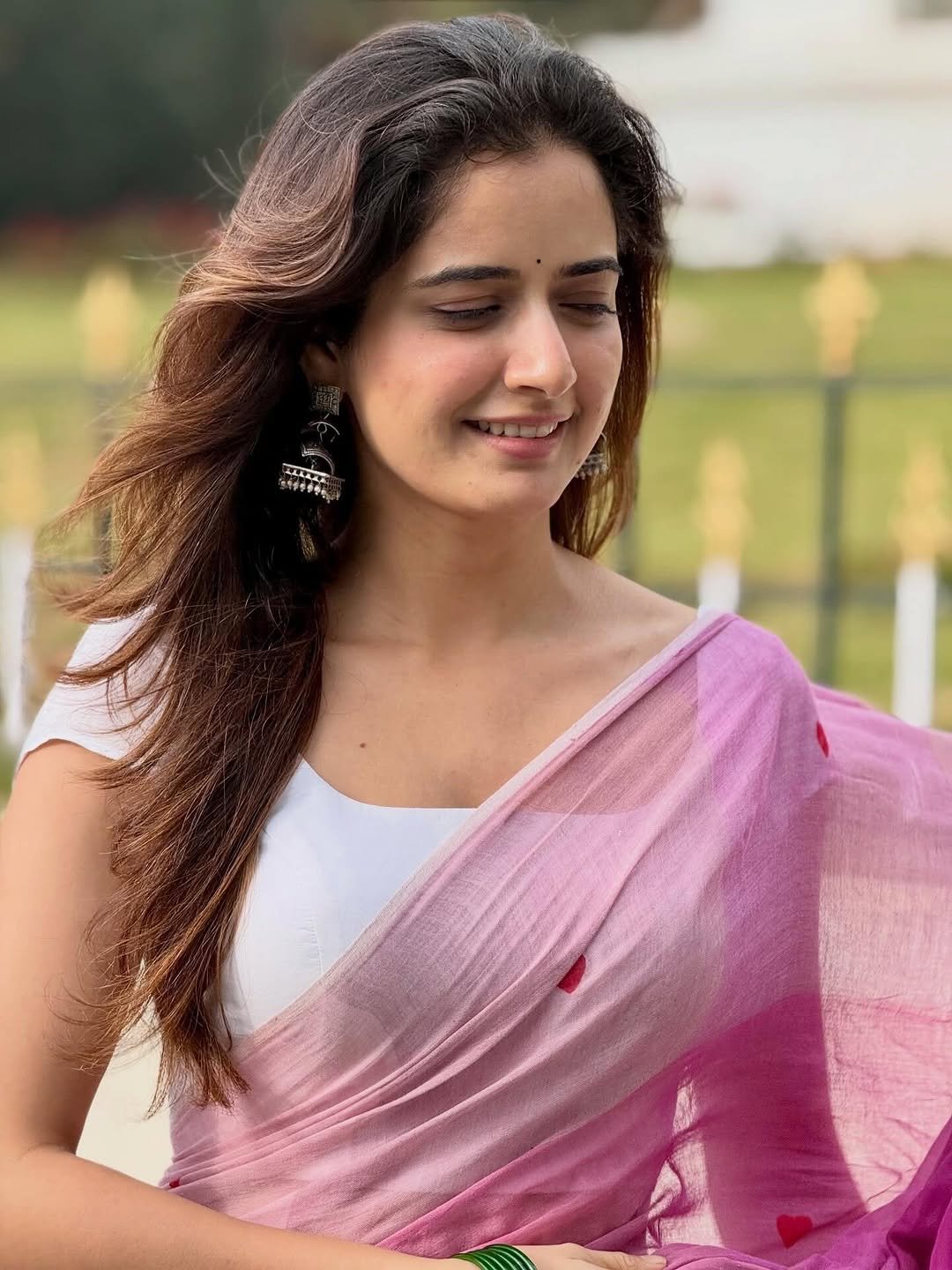 Ashika Ranganath Looks Gorgeous in Pink Saree (14)