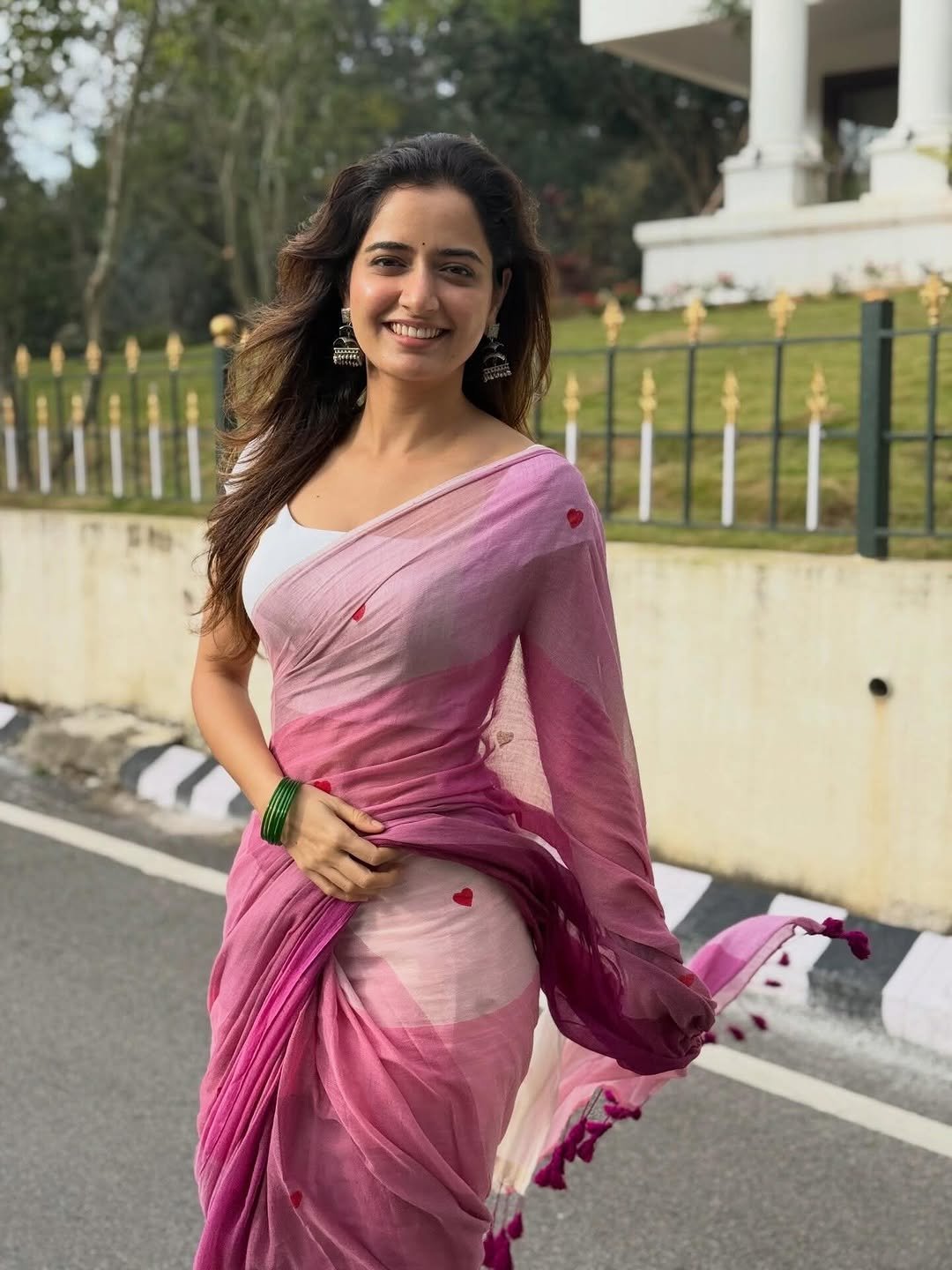 Ashika Ranganath Looks Gorgeous in Pink Saree (17)
