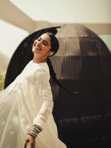 Chaithra J Achar Looks Graceful in White Ethnic Outfit stunning fashion look