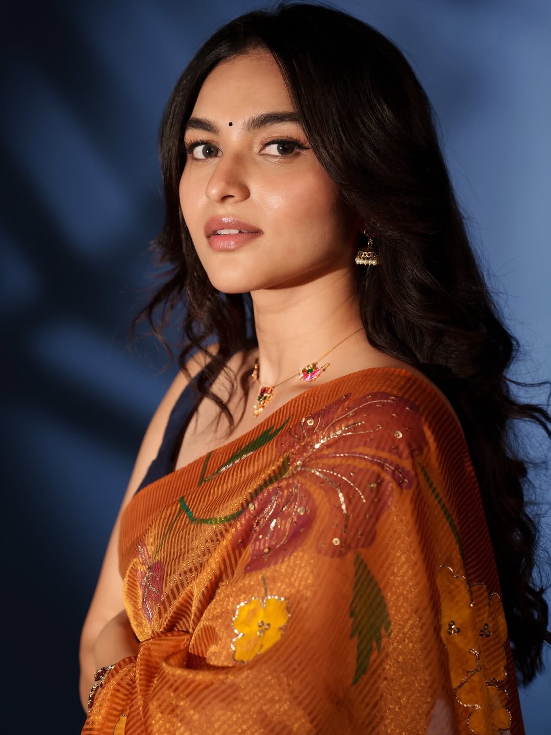 Kayadu Lohar Stunning Orange Saree Traditional Look HD Images (1)