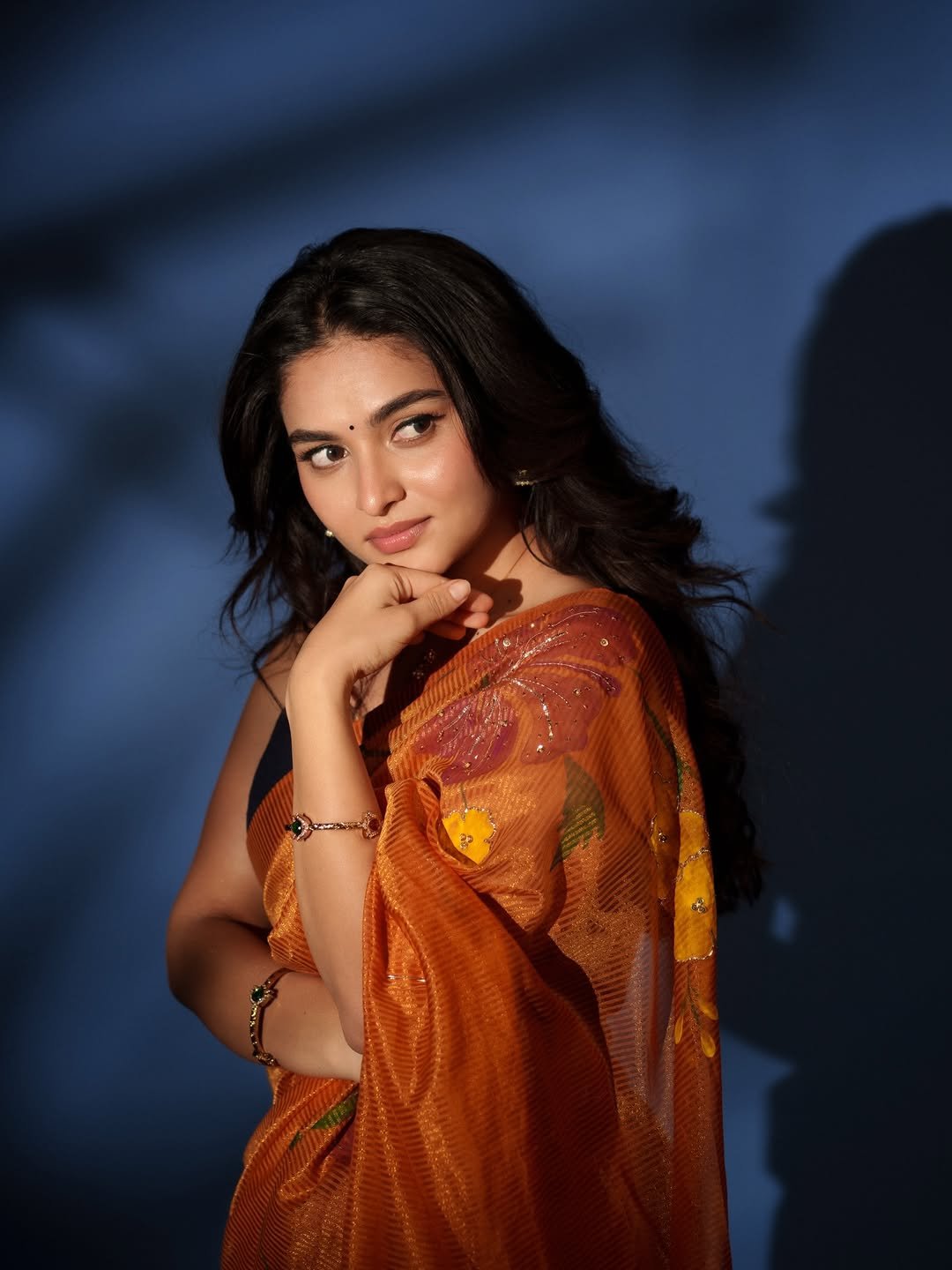 Kayadu Lohar Stunning Orange Saree Traditional Look HD Images (4)