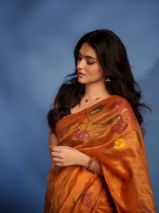Kayadu Lohar Stunning Orange Saree Traditional Look HD Images latest HD photos