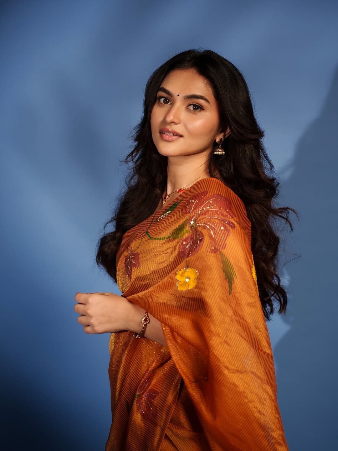 Kayadu Lohar Stunning Orange Saree Traditional Look HD Images (9)