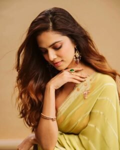 Malavika Mohanan Stunning Green Saree Photos 2026 beautiful outfit images
