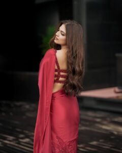 Malavika Mohanan Stunning in Red Designer Saree – Latest HD Photoshoot Images (19)