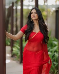 Malavika Mohanan Stunning in Red Designer Saree – Latest HD Photoshoot Images (9)
