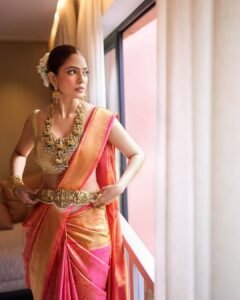 Malavika Mohanan Stunning in Red Silk Saree with Temple Jewelry trending celebrity photos