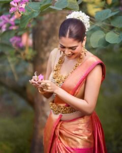 Malavika Mohanan Stunning in Red Silk Saree with Temple Jewelry stunning fashion look