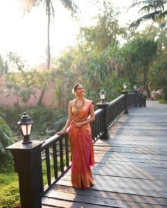 Malavika Mohanan Stunning in Red Silk Saree with Temple Jewelry beautiful outfit images