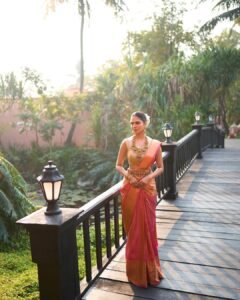 Malavika Mohanan Stunning in Red Silk Saree with Temple Jewelry stunning fashion look