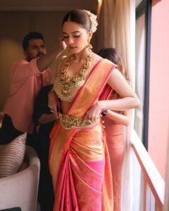 Malavika Mohanan Stunning in Red Silk Saree with Temple Jewelry latest HD photos