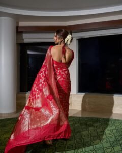 Malavika Mohanan Stunning in Red Silk Saree – Latest Traditional Photoshoot HD Images (5)