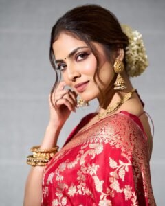 Malavika Mohanan Stunning in Red Silk Saree – Latest Traditional Photoshoot HD Images (7)
