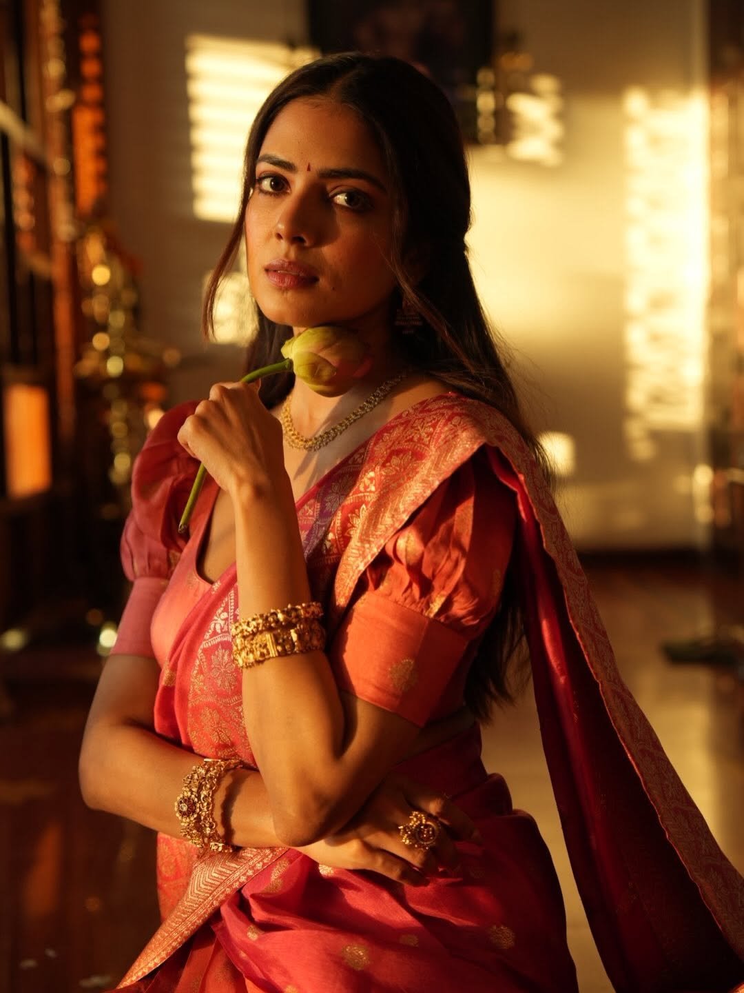 Malavika Mohanan Stuns in Red Silk Saree – ActorFacts (1)