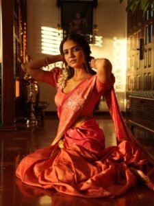 Malavika Mohanan Stuns in Red Silk Saree – ActorFacts (12)