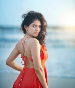 Misha Narang Stunning Beach Look in Orange Dress beautiful outfit images