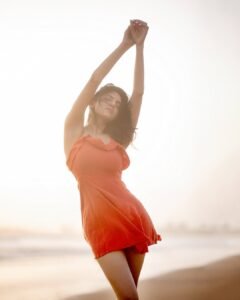 Misha Narang Stunning Beach Look in Orange Dress trending celebrity photos