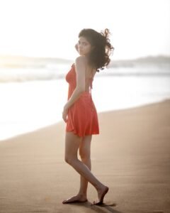Misha Narang Stunning Beach Look in Orange Dress beautiful outfit images
