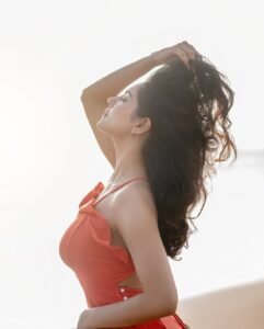 Misha Narang Stunning Beach Look in Orange Dress latest HD photos