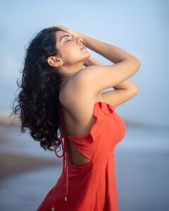 Misha Narang Stunning Beach Look in Orange Dress trending celebrity photos