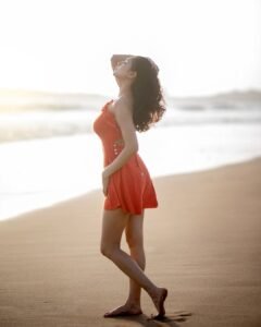 Misha Narang Stunning Beach Look in Orange Dress beautiful outfit images
