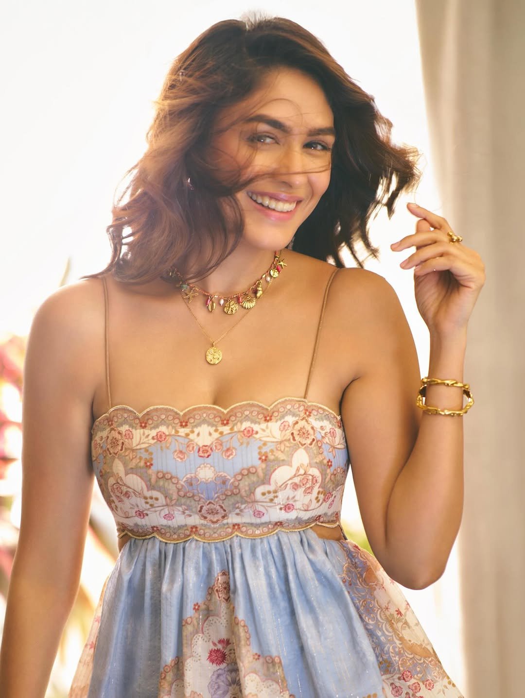 Mrunal Thakur Stunning Blue Floral Dress Photos 2026 (1)