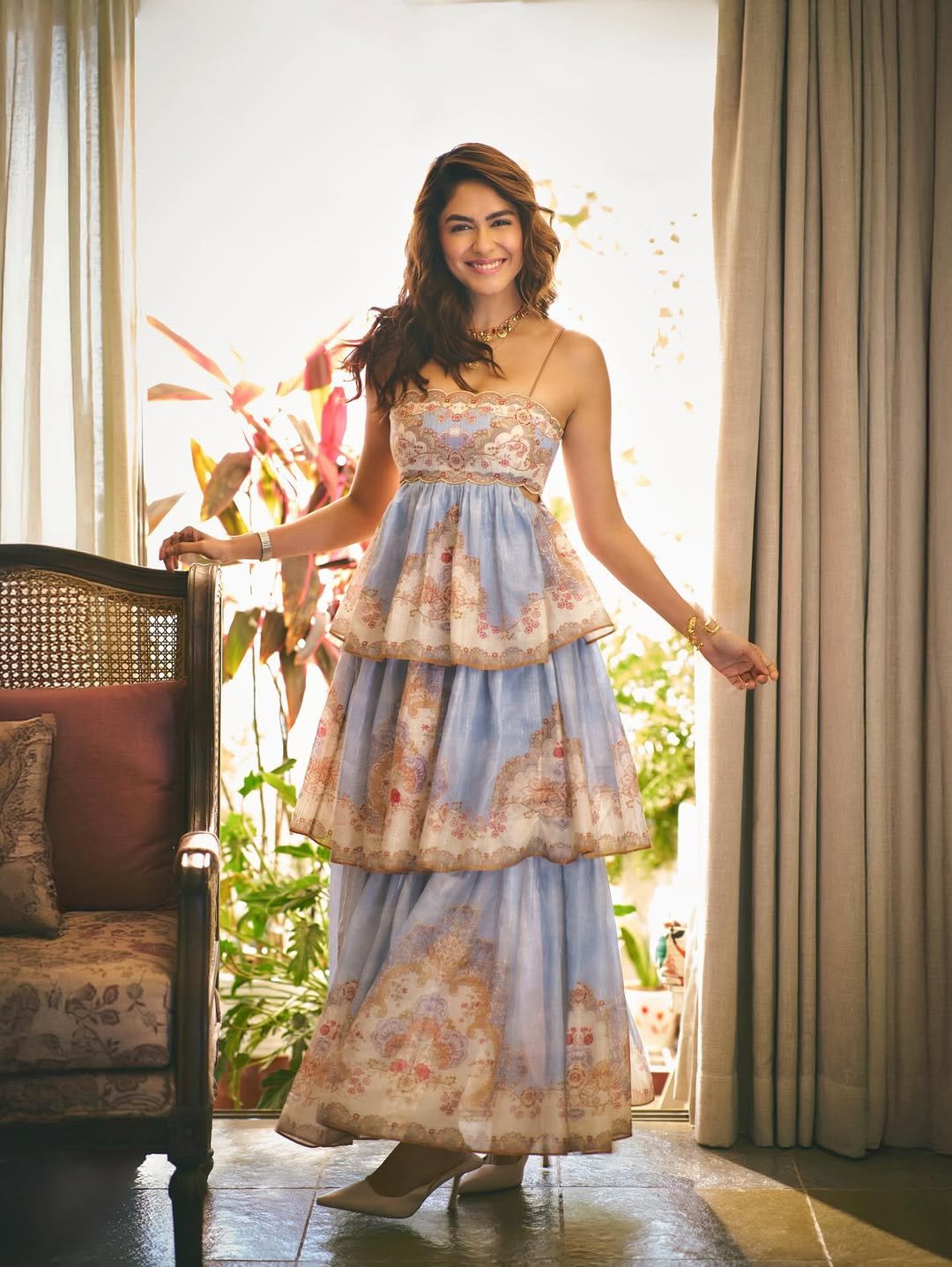 Mrunal Thakur Stunning Blue Floral Dress Photos 2026 (6)