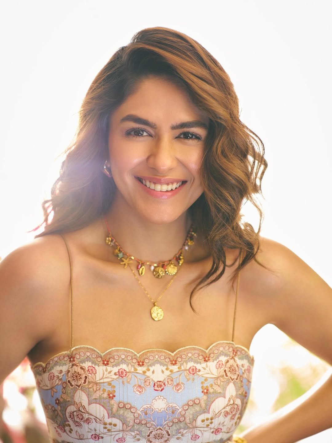 Mrunal Thakur Stunning Blue Floral Dress Photos 2026 trending celebrity photos