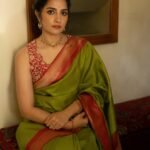 Rukmini Vasanth Looks Stunning in Green Silk Saree stunning fashion look