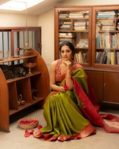Rukmini Vasanth Looks Stunning in Green Silk Saree beautiful outfit images