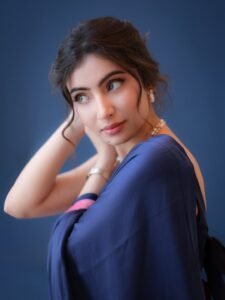 Sara Arjun Elegant Blue Saree Photos 2026 stunning fashion look