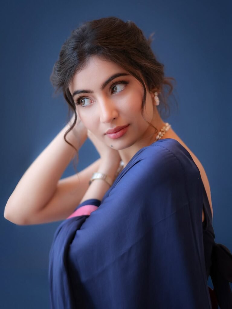 Sara Arjun Elegant Blue Saree Photos 2026 stunning fashion look