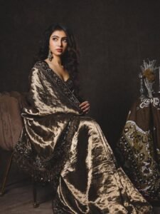 Sara Arjun Looks Stunning in Elegant Black and Gold Saree stunning fashion look