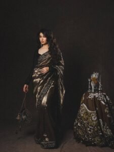 Sara Arjun Looks Stunning in Elegant Black and Gold Saree latest HD photos